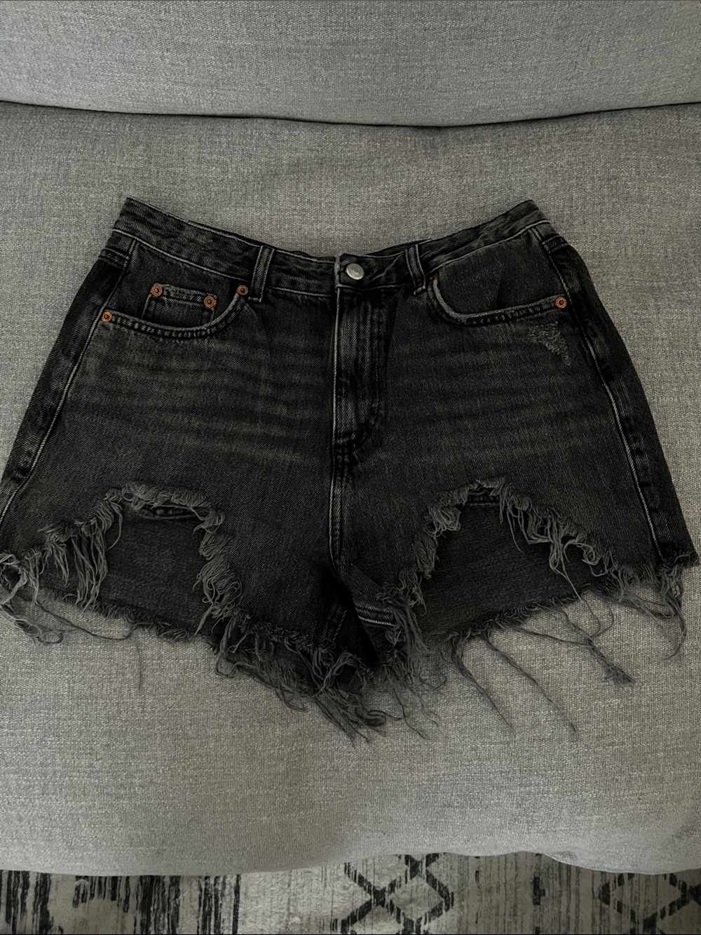 Topshop Washed Black Distressed Denim Cutoff Shorts